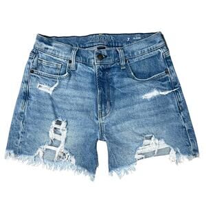 Arizona Jean Co. High Rise Distressed Medium Wash Denim Jean Shorts (Sz 7)